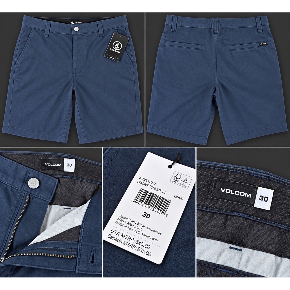 NWT Volcom Vmonty Shorts Men's 30 Navy Blue Chino Walkshort 22